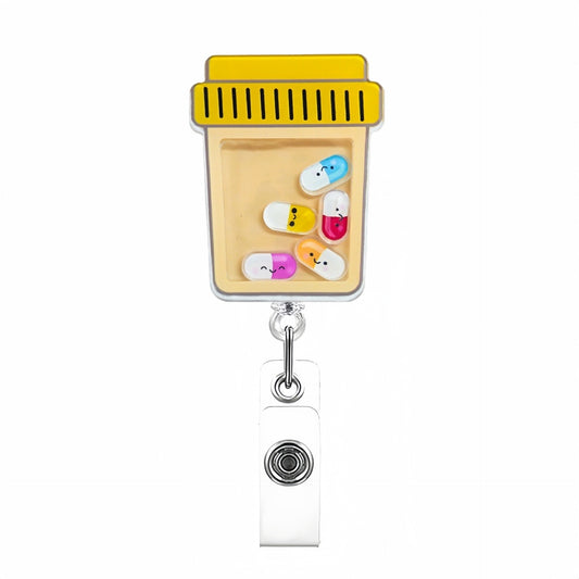 Yellow Medicine Bottle Rocking Fun Acrylic Badge Reel