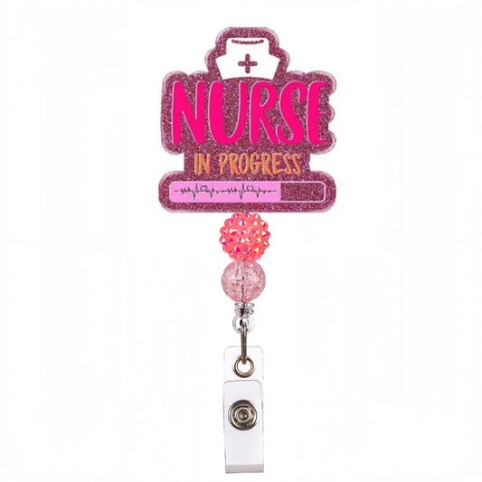 Acrylic Word Nurse Beaded Retractable Badge Reel