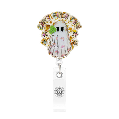 Acrylic Can't Pinch This Ghost with Clover Badge Reel