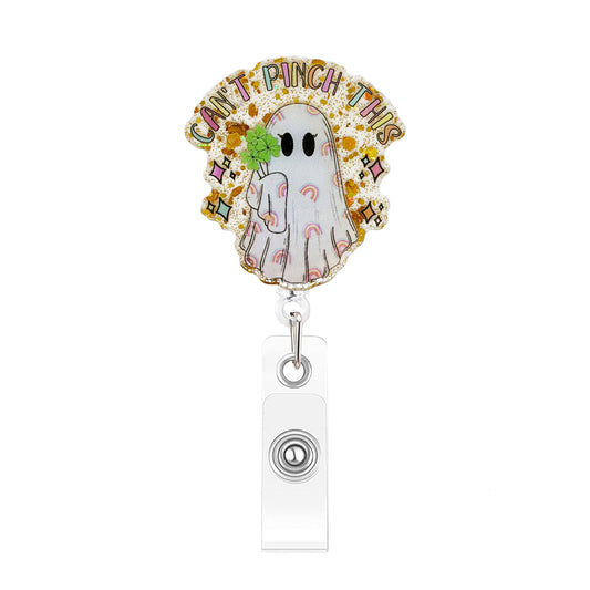 Acrylic Can't Pinch This Ghost with Clover Badge Reel