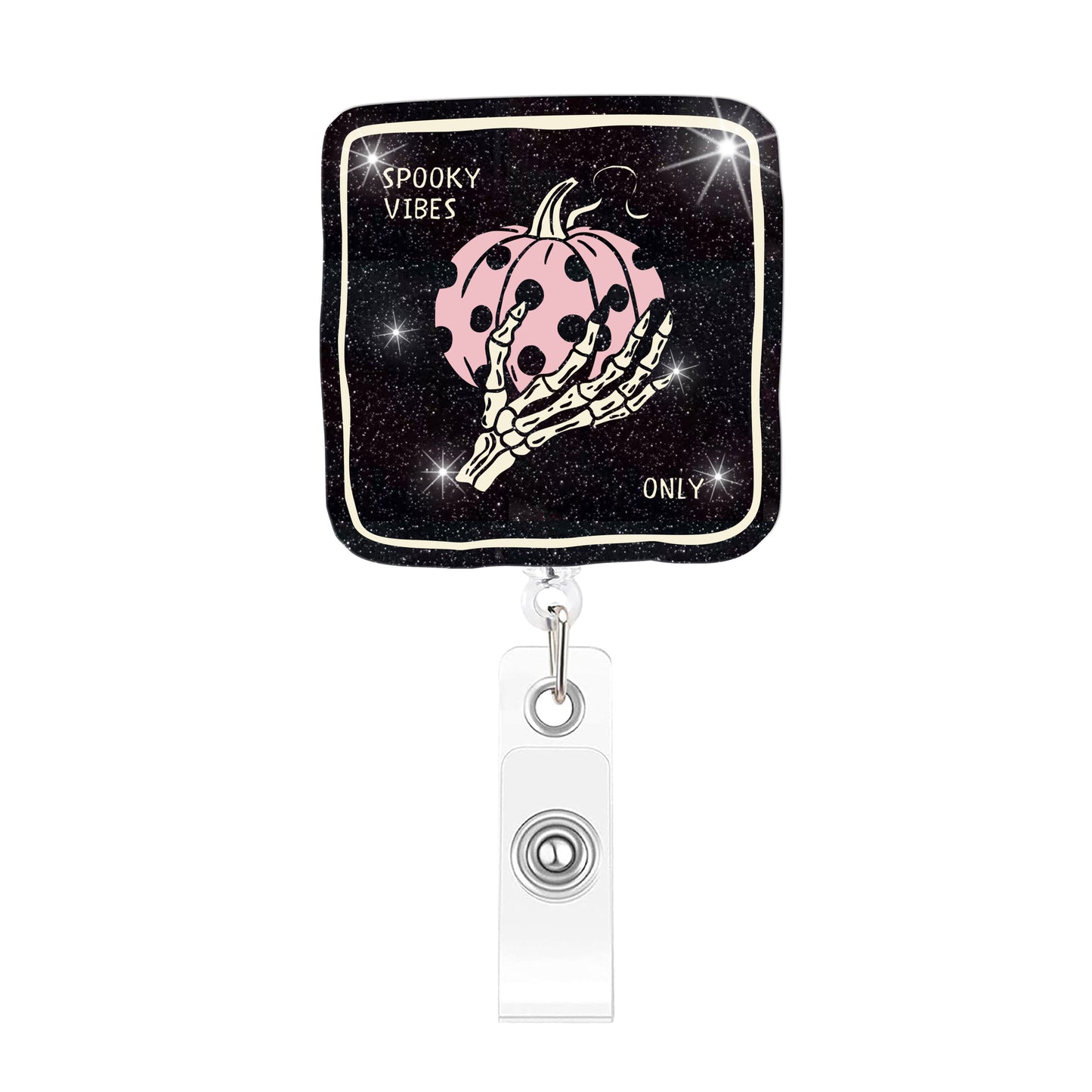 Skeleton Hands Holding Pumpkin Acrylic Badge Reel