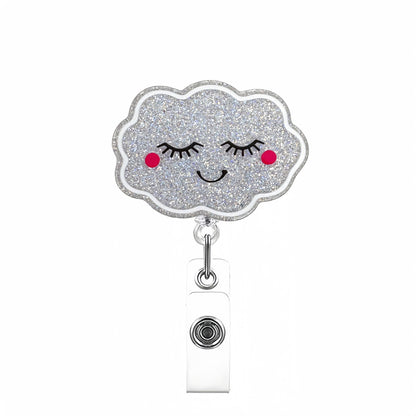 Acrylic Silver Glitter Cloud Badge Reel