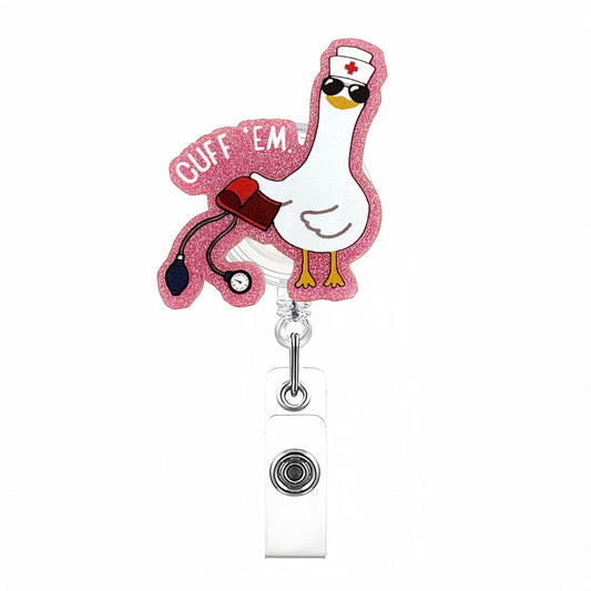 Acrylic Cuff Them Goose Pink Glitter Badge Reel