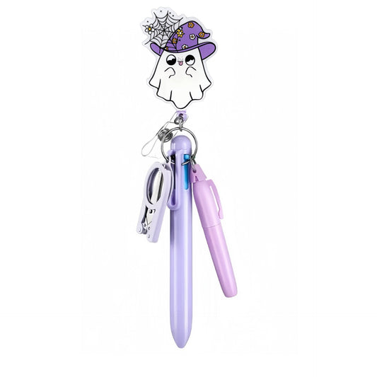 Halloween Ghost Badge Reel with Purple Pen Set