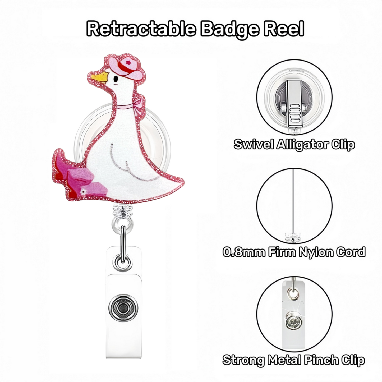 Acrylic Sitting Goose with Bow Badge Reel