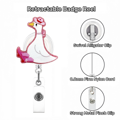 Acrylic Sitting Goose with Bow Badge Reel