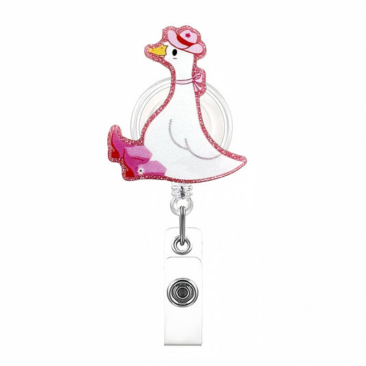 Acrylic Sitting Goose with Bow Badge Reel