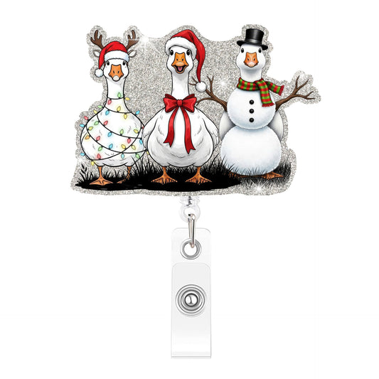 Three Snow Christmas Goose Acrylic Badge Reel
