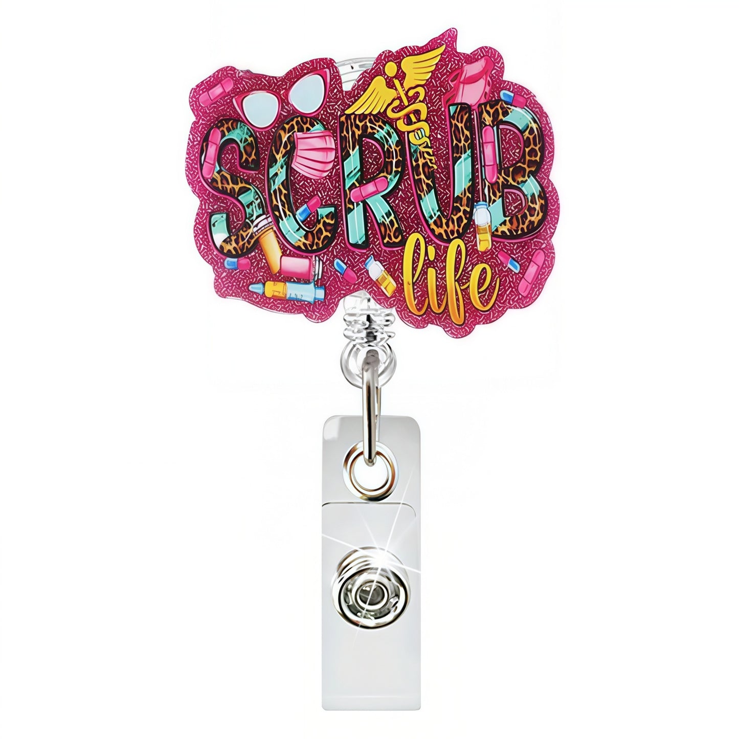 Acrylic Leopard Print Scrub Life Badge Reel