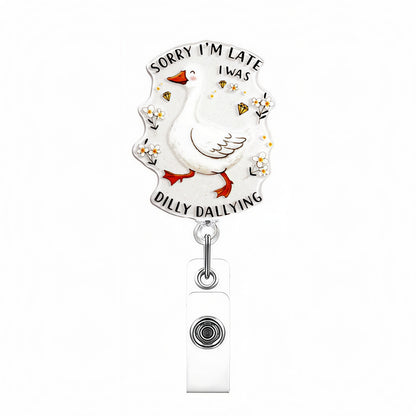 Acrylic Late Goose with White Background Badge Reel