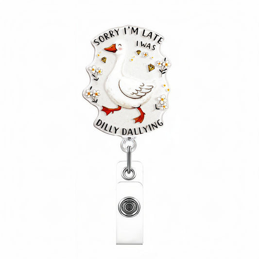 Acrylic Late Goose with White Background Badge Reel