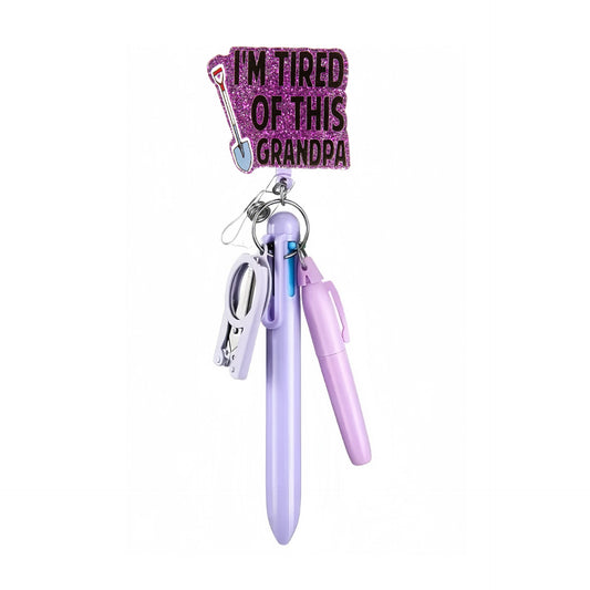 TIRED of This Grandpa Badge Reel with Purple Pen Set
