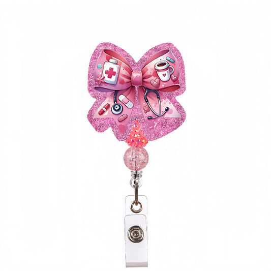 Acrylic Bow with Stethoscope Beaded Retractable Badge Reel