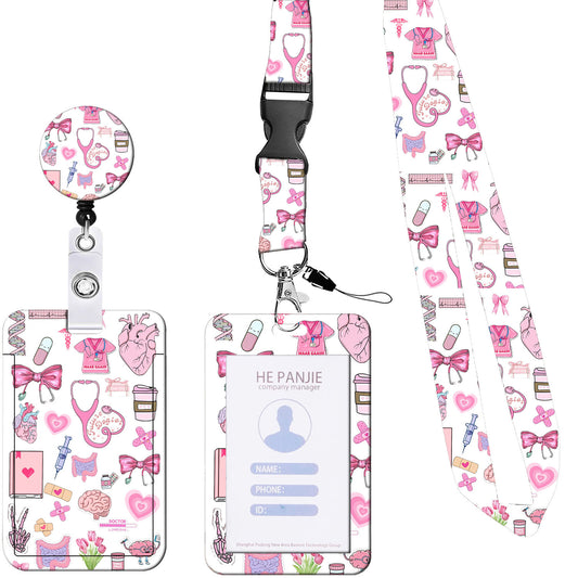 Pink Medical Themed ID Badge Holder Set