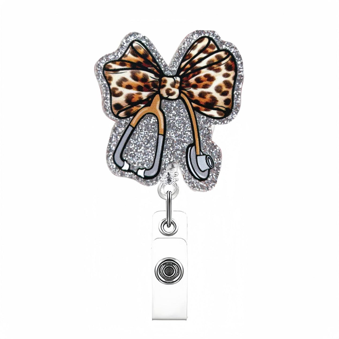 Acrylic Leopard-print Bow Stethoscope Badge Reel