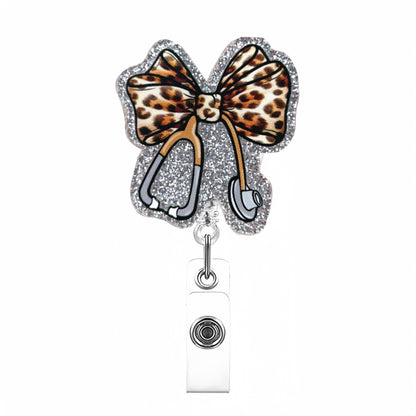 Acrylic Leopard-print Bow Stethoscope Badge Reel