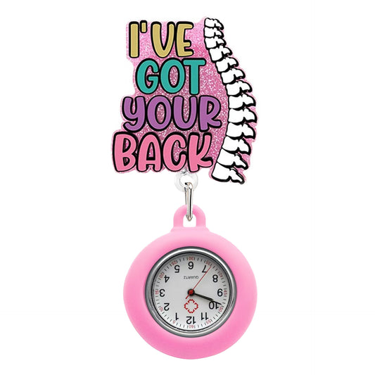 Acrylic Pink Got Your Back Badge Reel with Pink Fob Watch