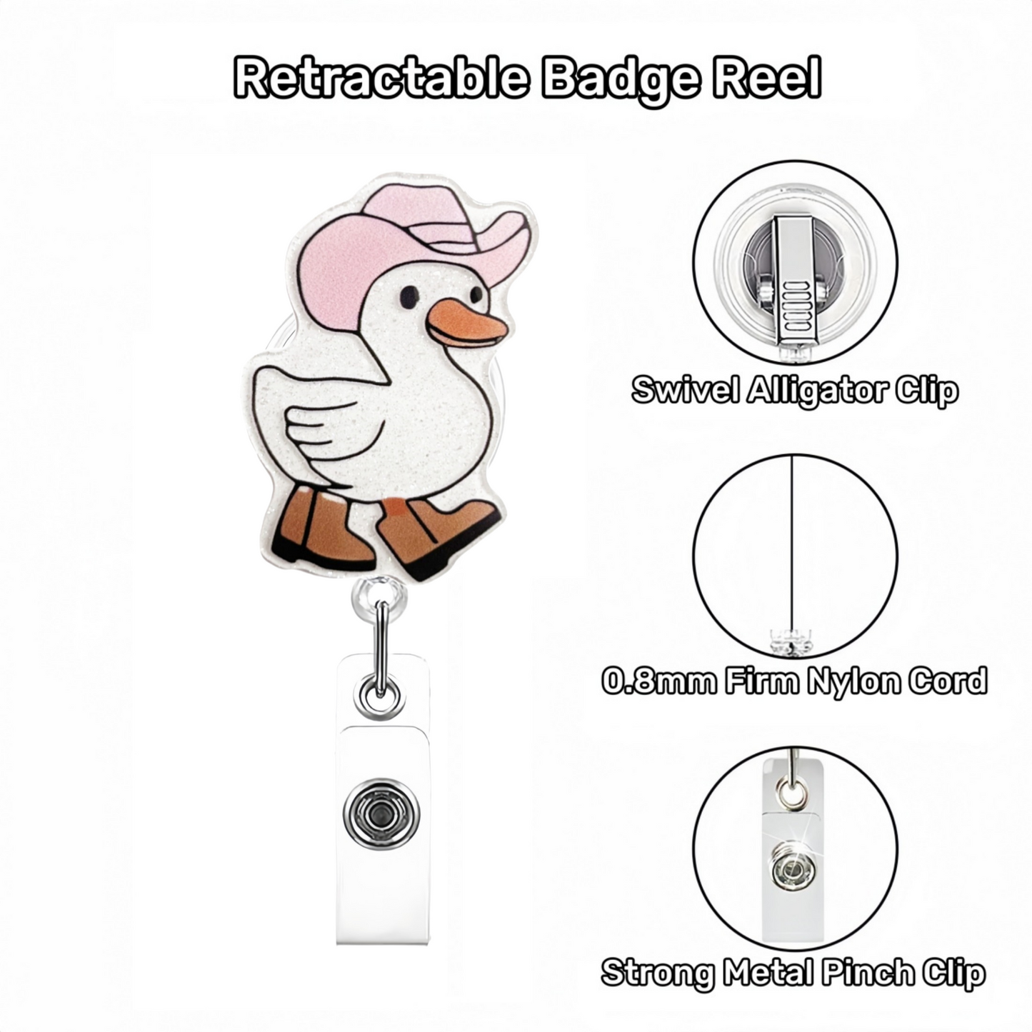Acrylic Pink Western Cowboy Goose Badge Reel