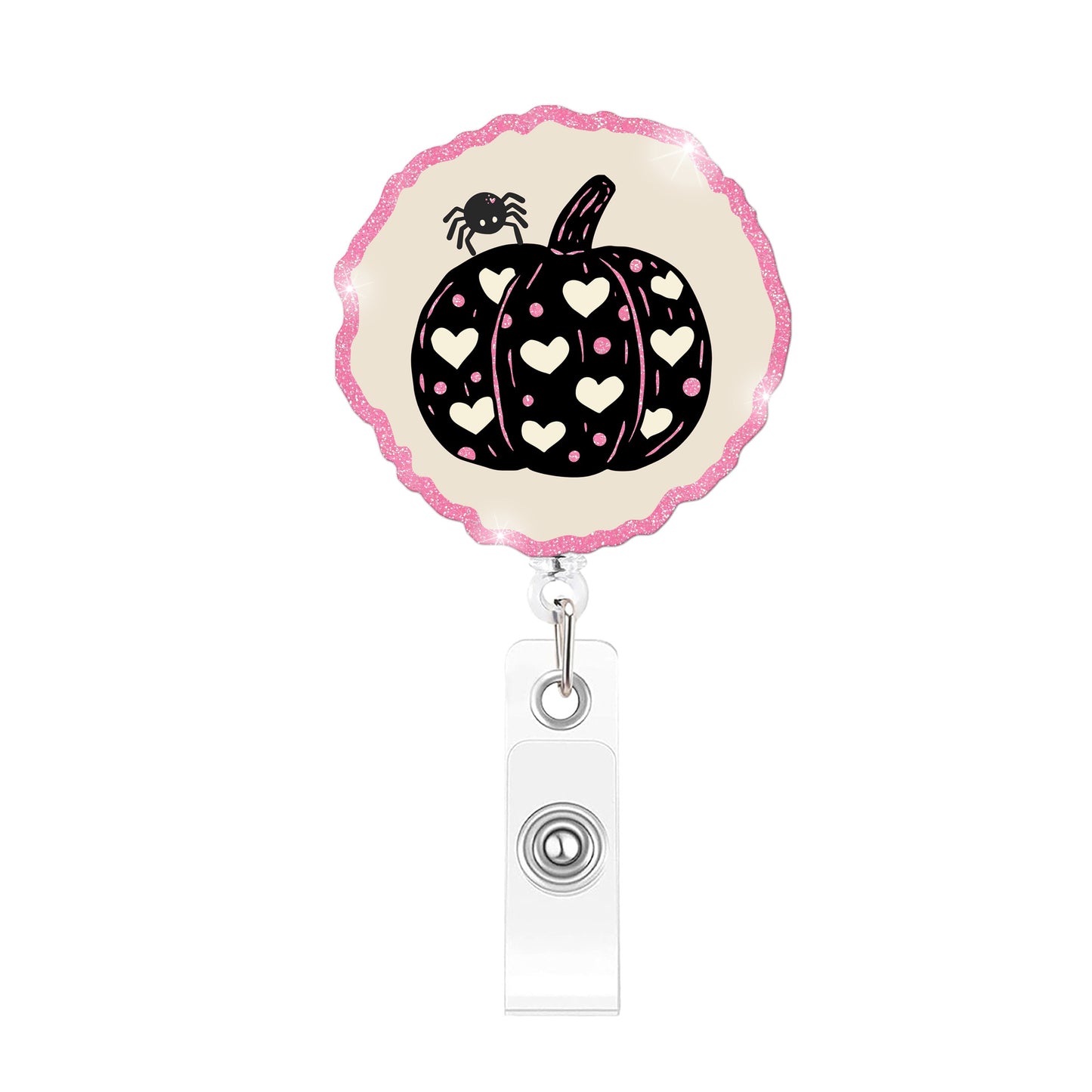 Round Pink Heart Pumpkin Acrylic Badge Reel