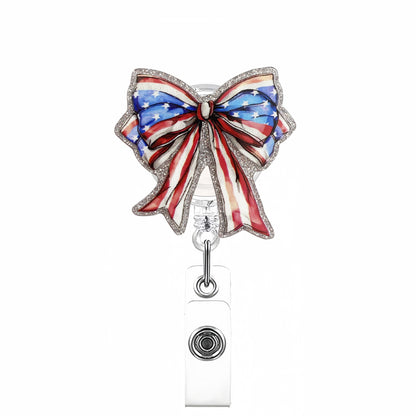 Acrylic Red and Blue Bow Badge Reel