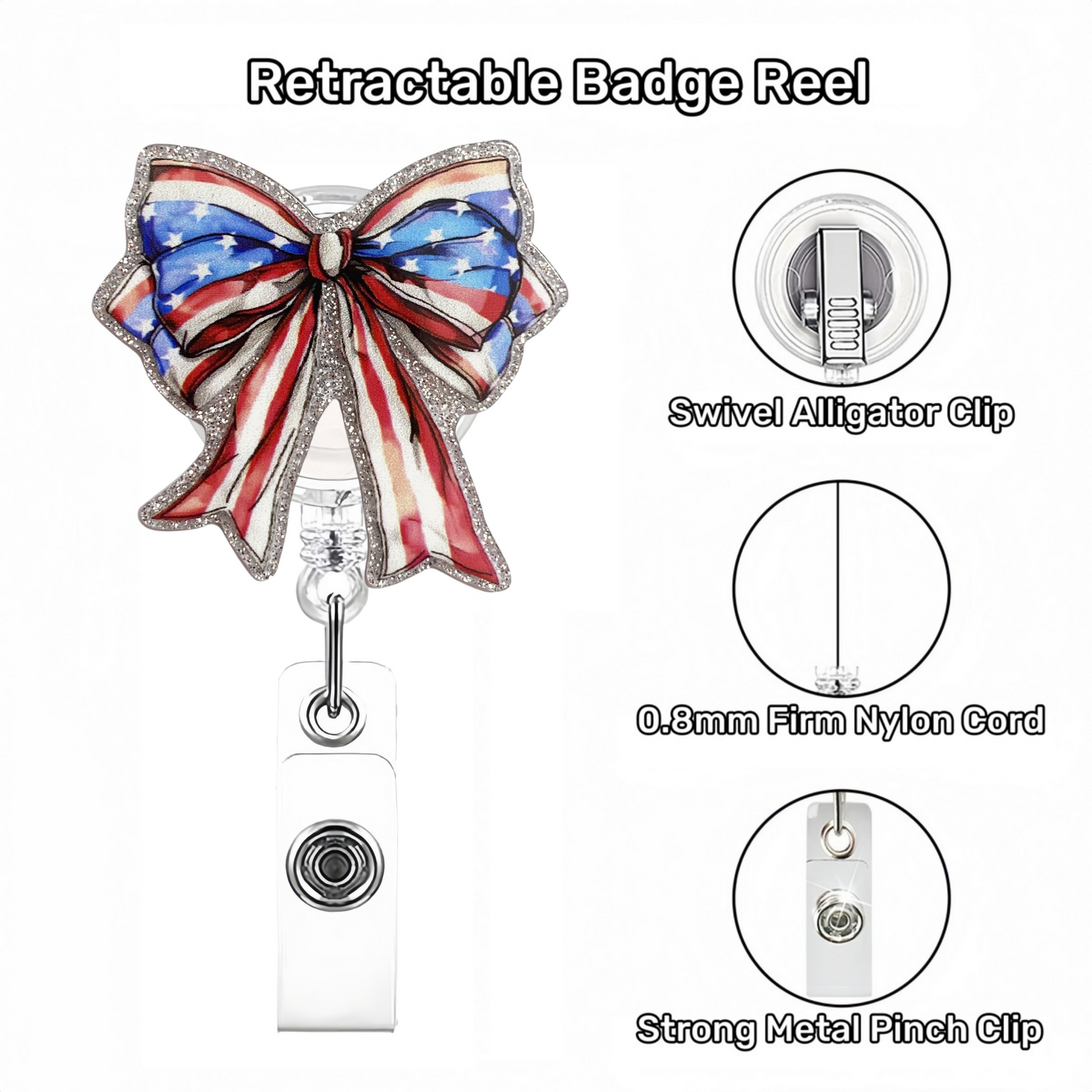 Acrylic Red and Blue Bow Badge Reel