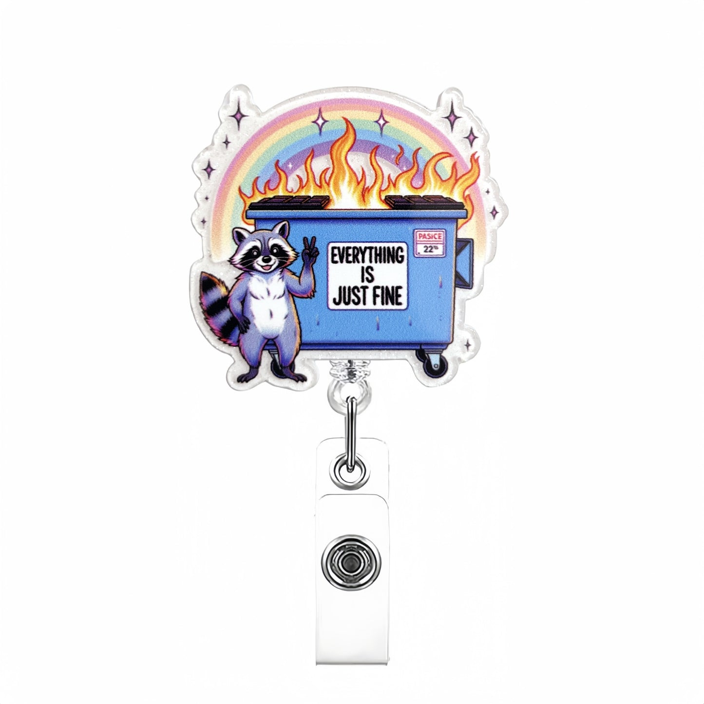 Acrylic Blue Firebox Raccoon Badge Reel