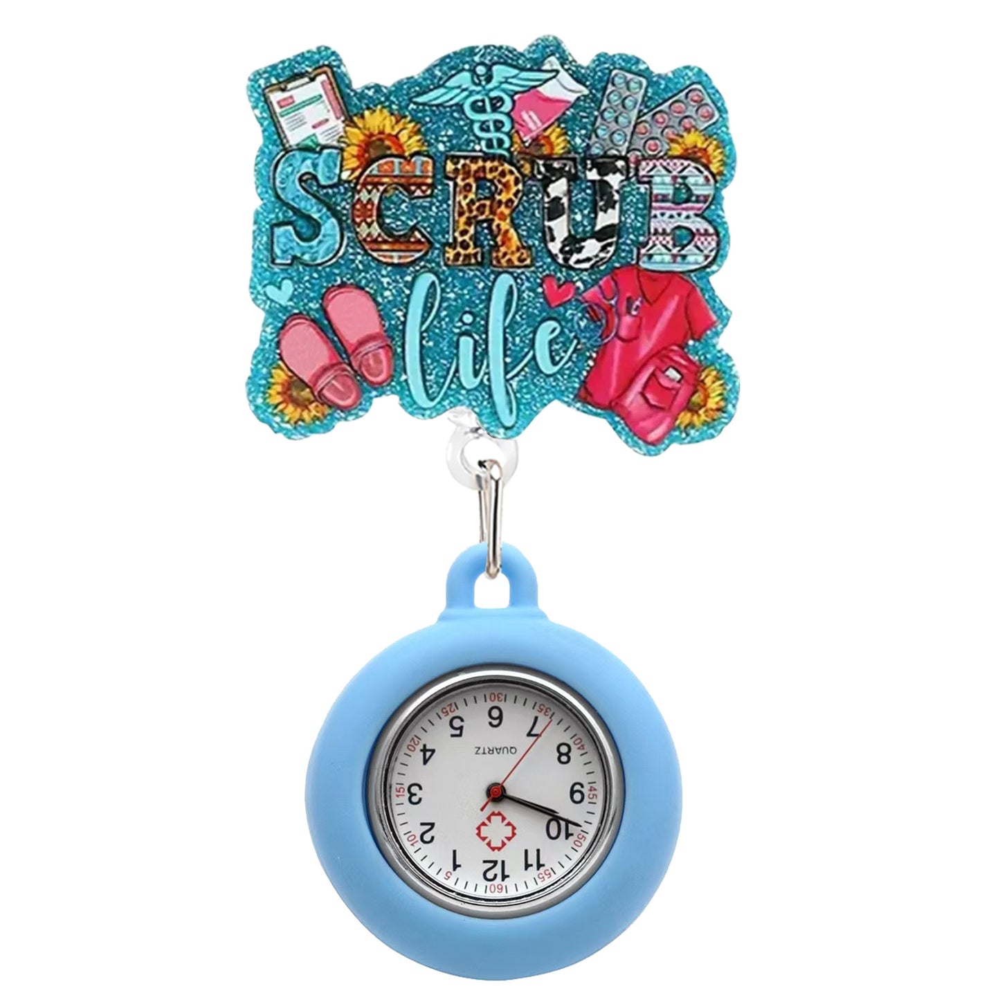 Scrub Life Badge Reel with Fob Watch