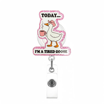 Acrylic Goose Holding a Coffee Cup Badge Reel