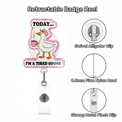 Acrylic Goose Holding a Coffee Cup Badge Reel