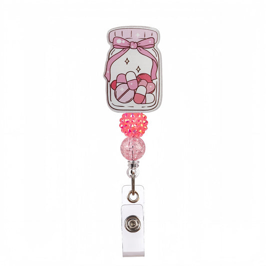 Acrylic Pill Bottle Beaded Retractable Badge Reel