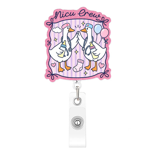 Pink Two Goose Doctors Acrylic Badge Reel