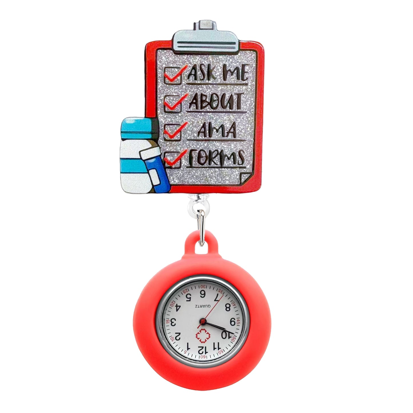 Acrylic Bulletin Board Nurse Badge Reel with Red Fob Watch