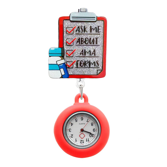 Acrylic Bulletin Board Nurse Badge Reel with Red Fob Watch