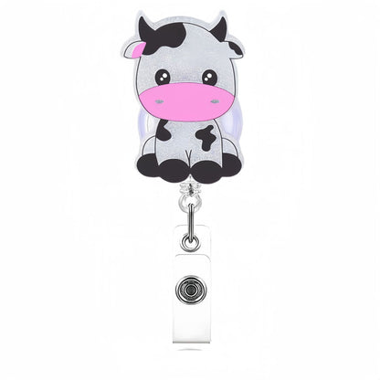 Acrylic Pink Mouth Cow Retractable Badge Reel