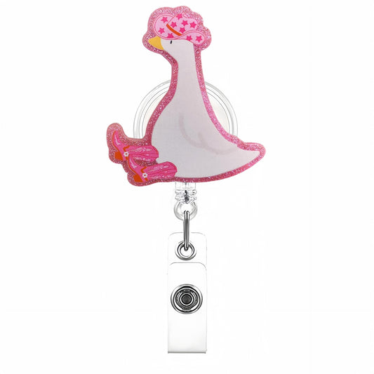 Acrylic Pink Silly Goose Badge Reel for Women Girls