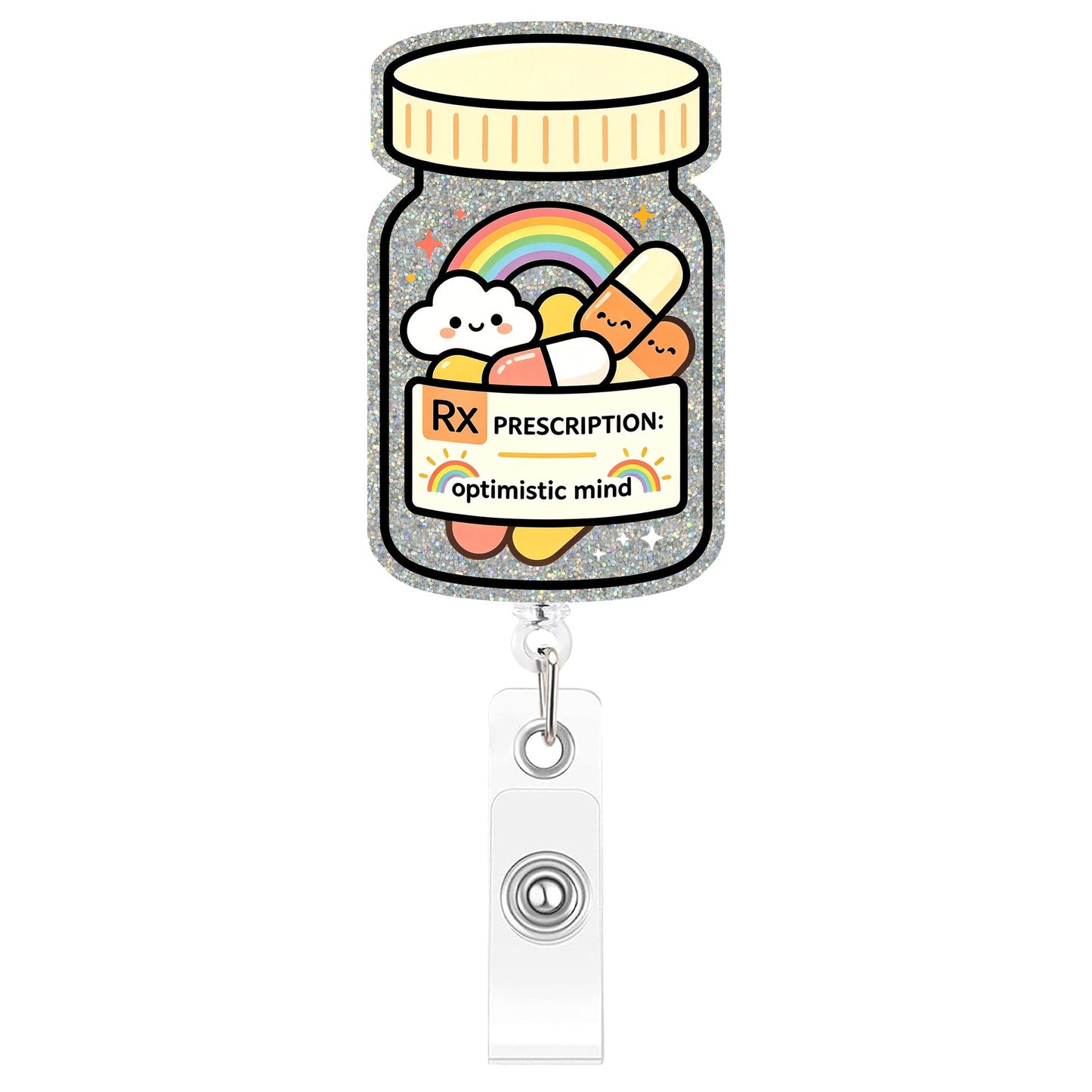 Silver Yellow Bottle Acrylic Badge Reel
