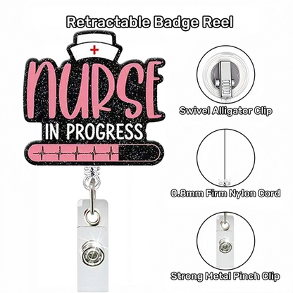 Acrylic Pink Words Nurse in Progress Badge Reel