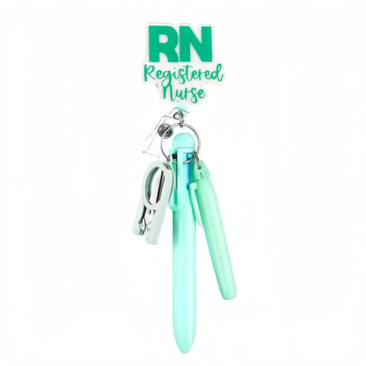 Green RN Badge Reel with Green Pen Set