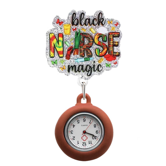 Black Nurse Magic Badge Reel with Fob Watch