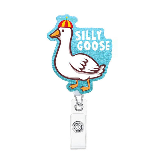 Acrylic Blue Background Goose with Hat Badge Reel