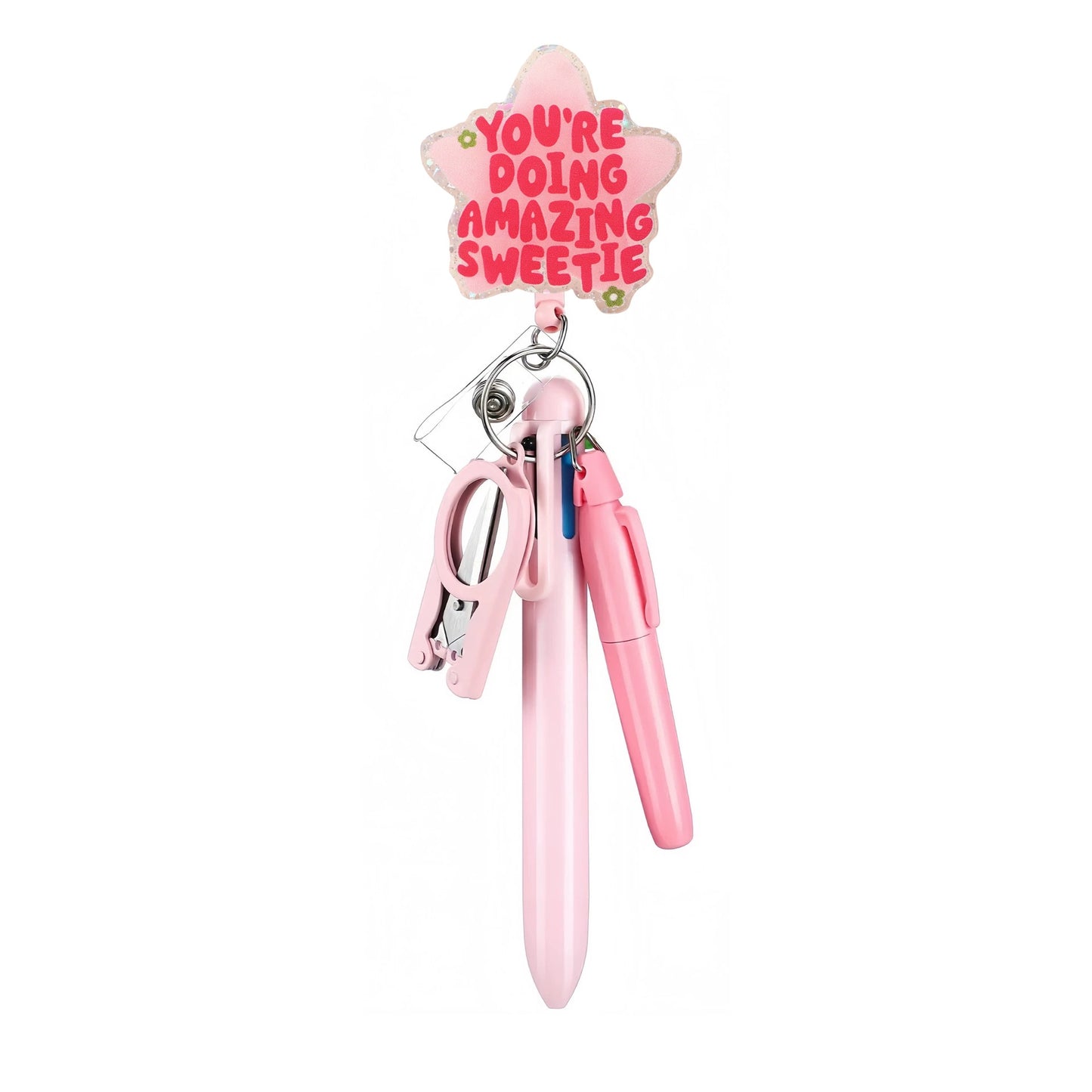Acrylic Doing Amazing Badge Reel with Pink Pen Set