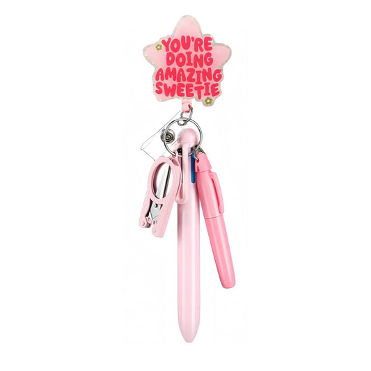 Acrylic Doing Amazing Badge Reel with Pink Pen Set
