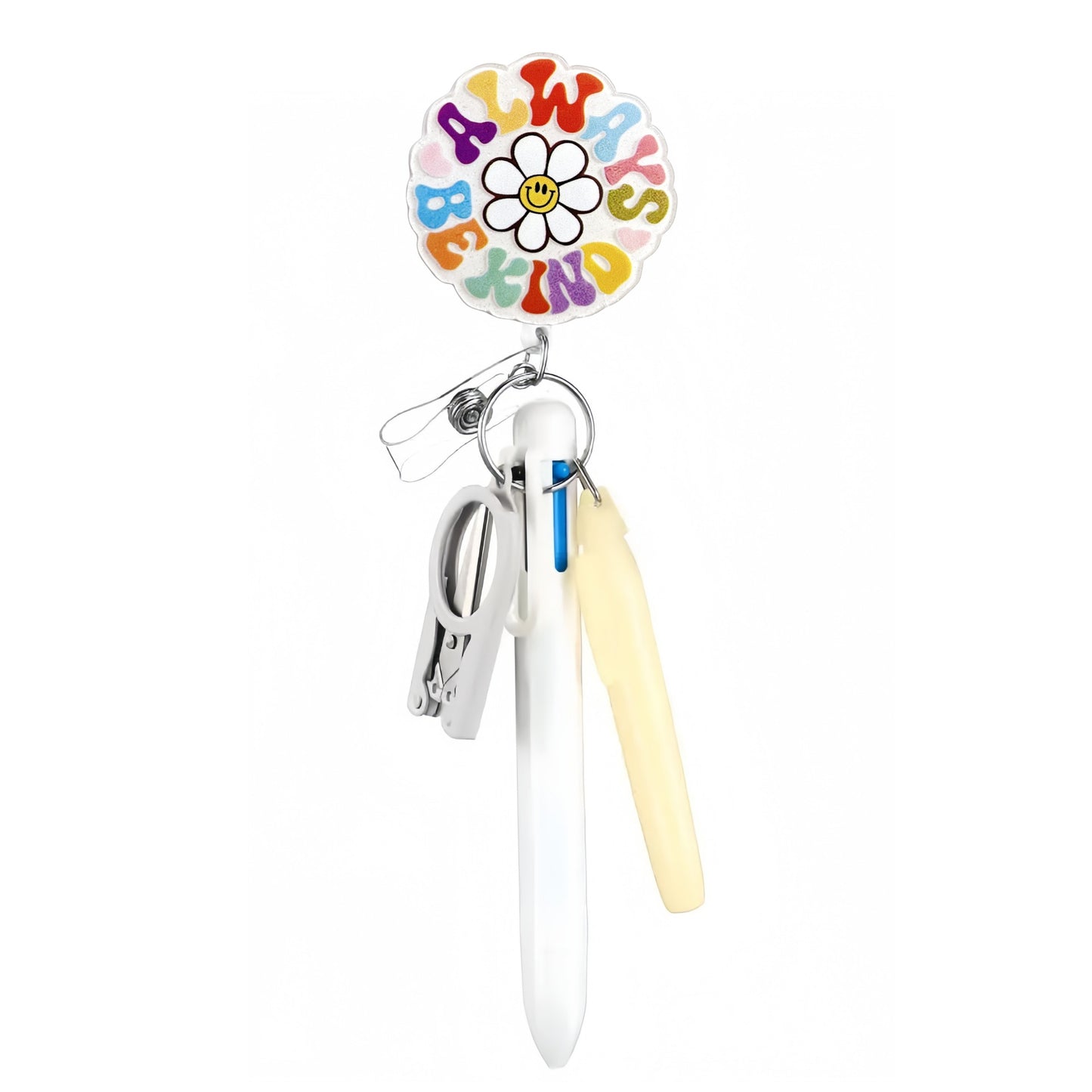Acrylic Flower Badge Reel with White Pen Set