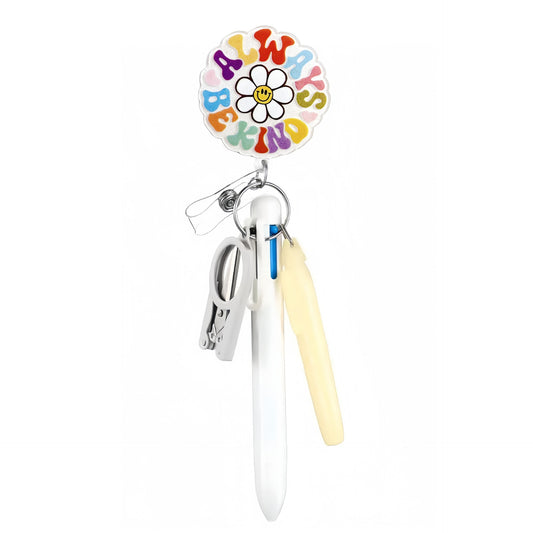 Acrylic Flower Badge Reel with White Pen Set