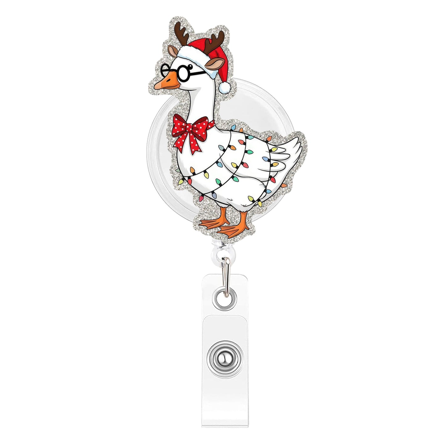 Left Christmas Lantern Silly Goose Acrylic Badge Reel
