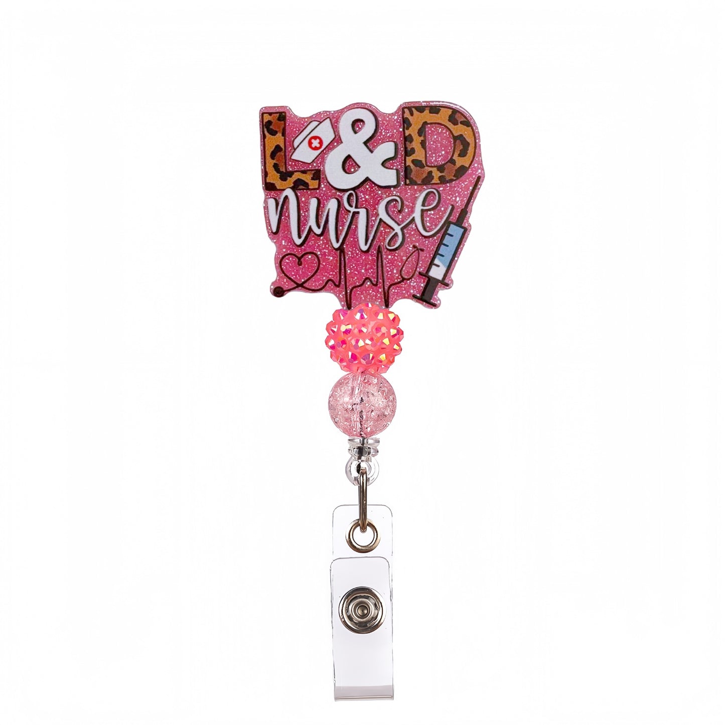 Acrylic L&D Nurse Beaded Retractable Badge Reel