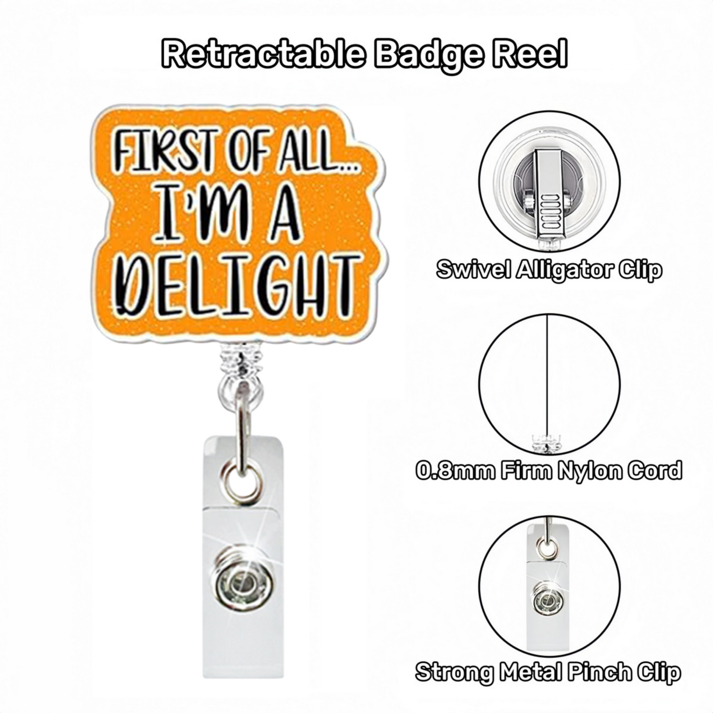 Acrylic I Am A Delight Badge Reel