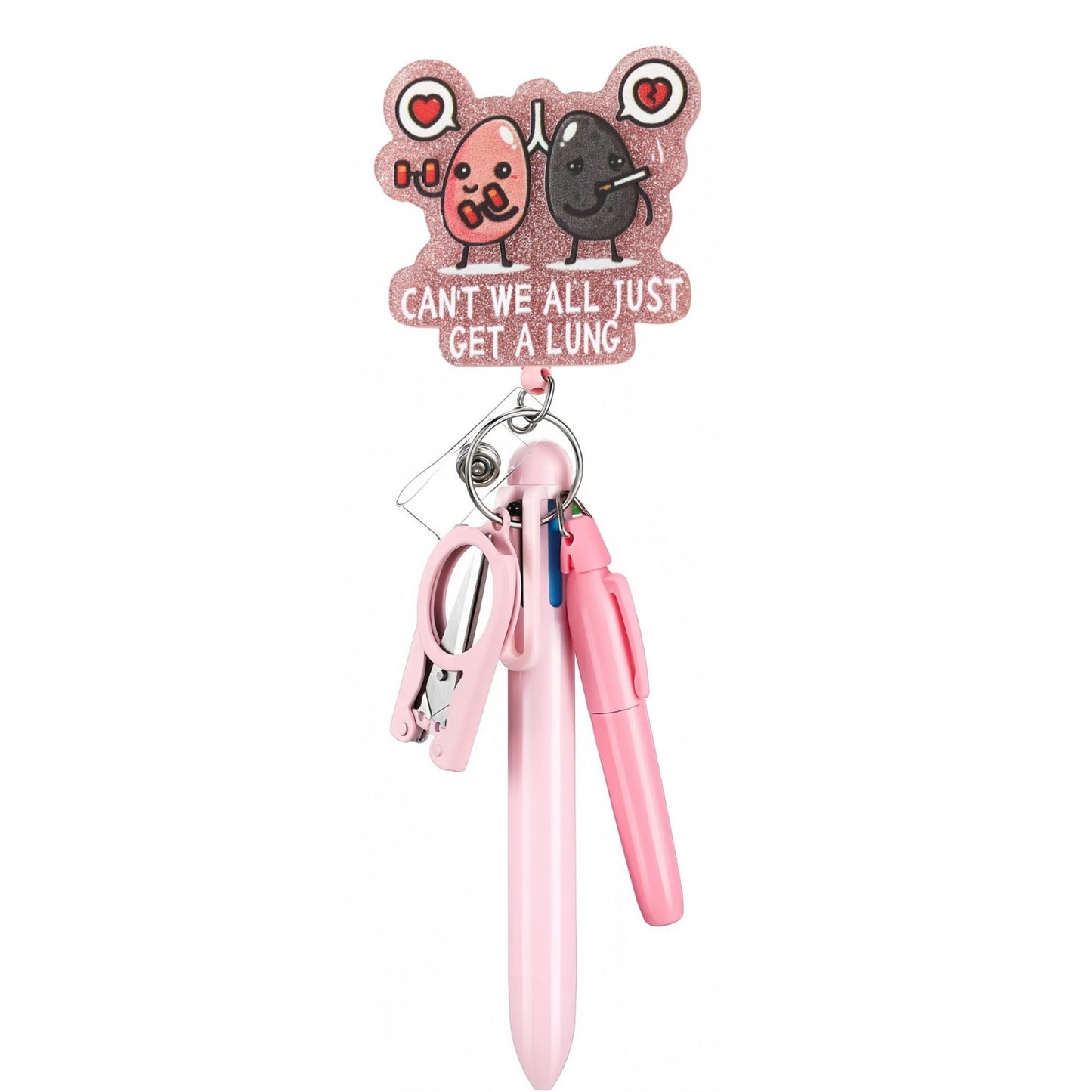 Acrylic Get A Lung Badge Reel with Pink Set