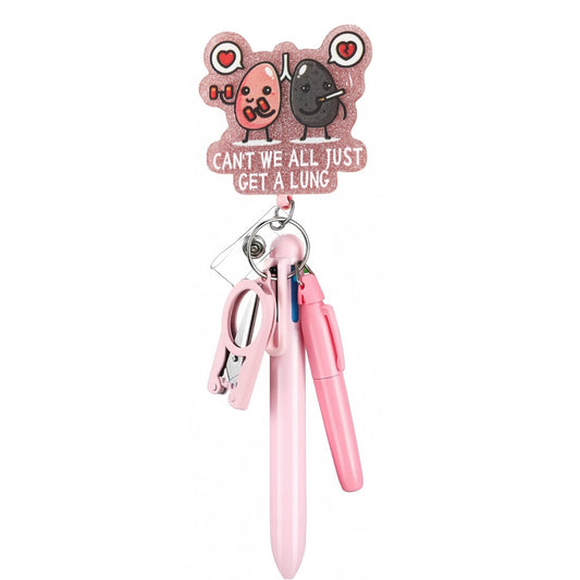 Acrylic Get A Lung Badge Reel with Pink Set