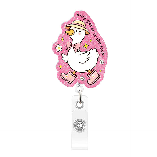 Pink Fragrant Goose Acrylic Badge Reel